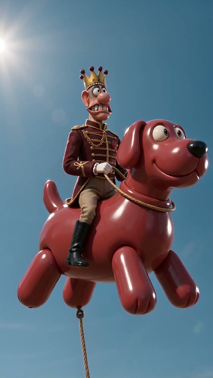 Early generation: King Draymor riding a cartoon balloon animal with eyes and a nose