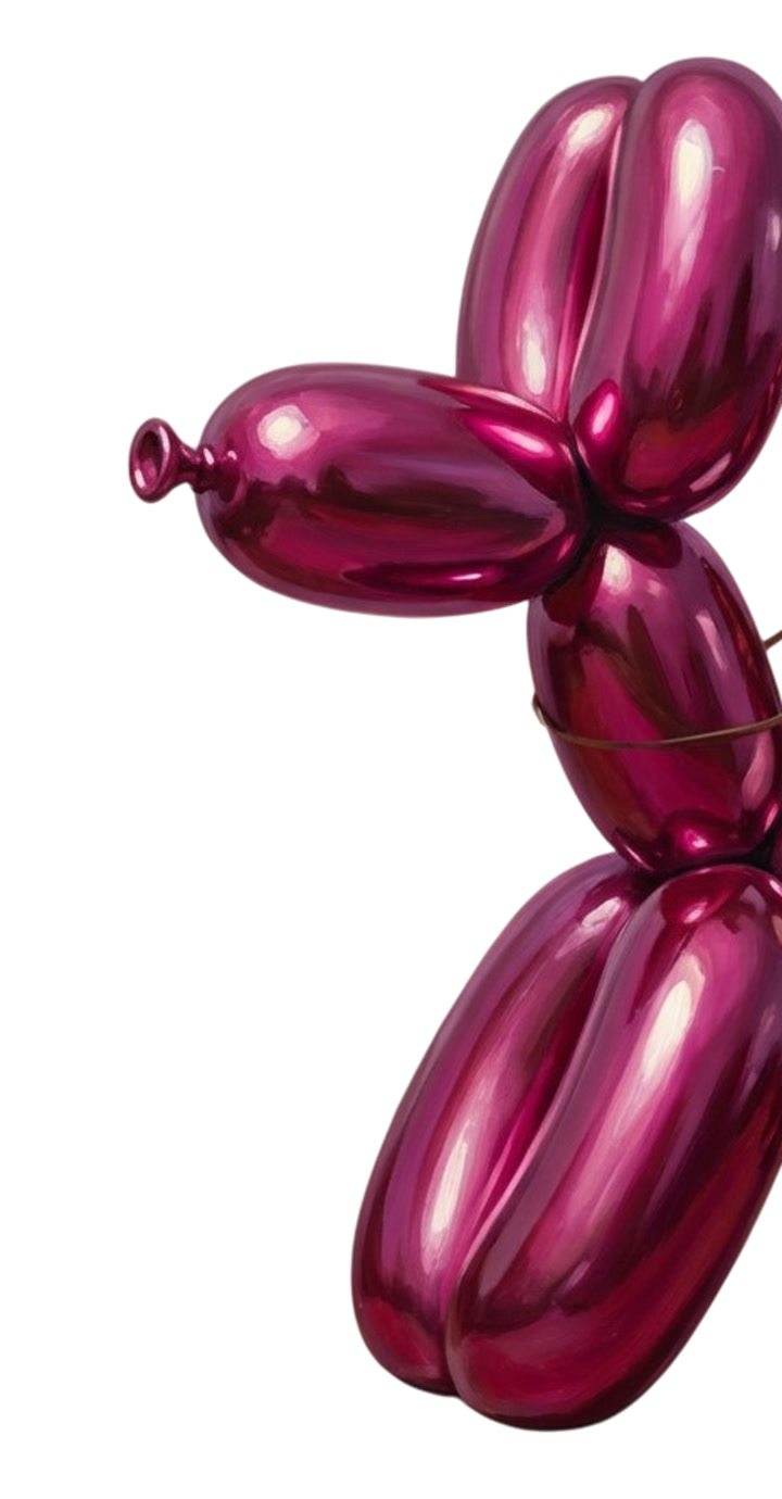 Isolated reference showing the magenta balloon sculpture’s twisted segments and blank face