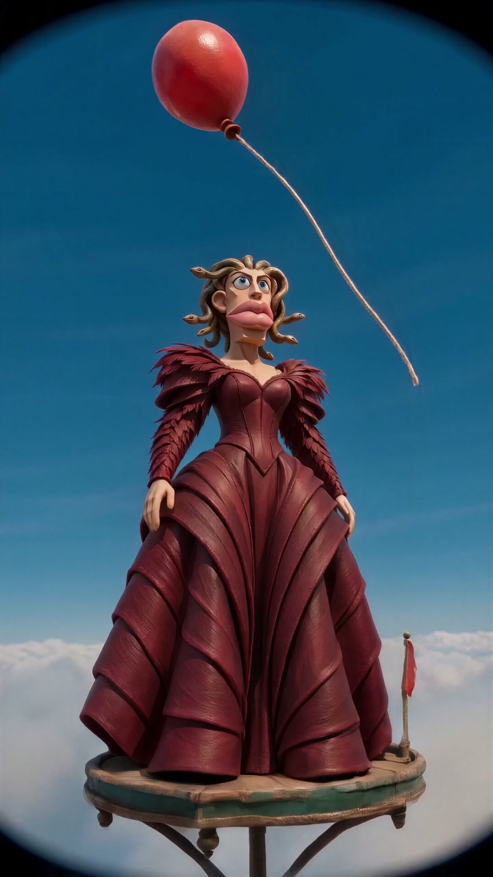 Czarine appears above the clouds as the camera follows the balloon