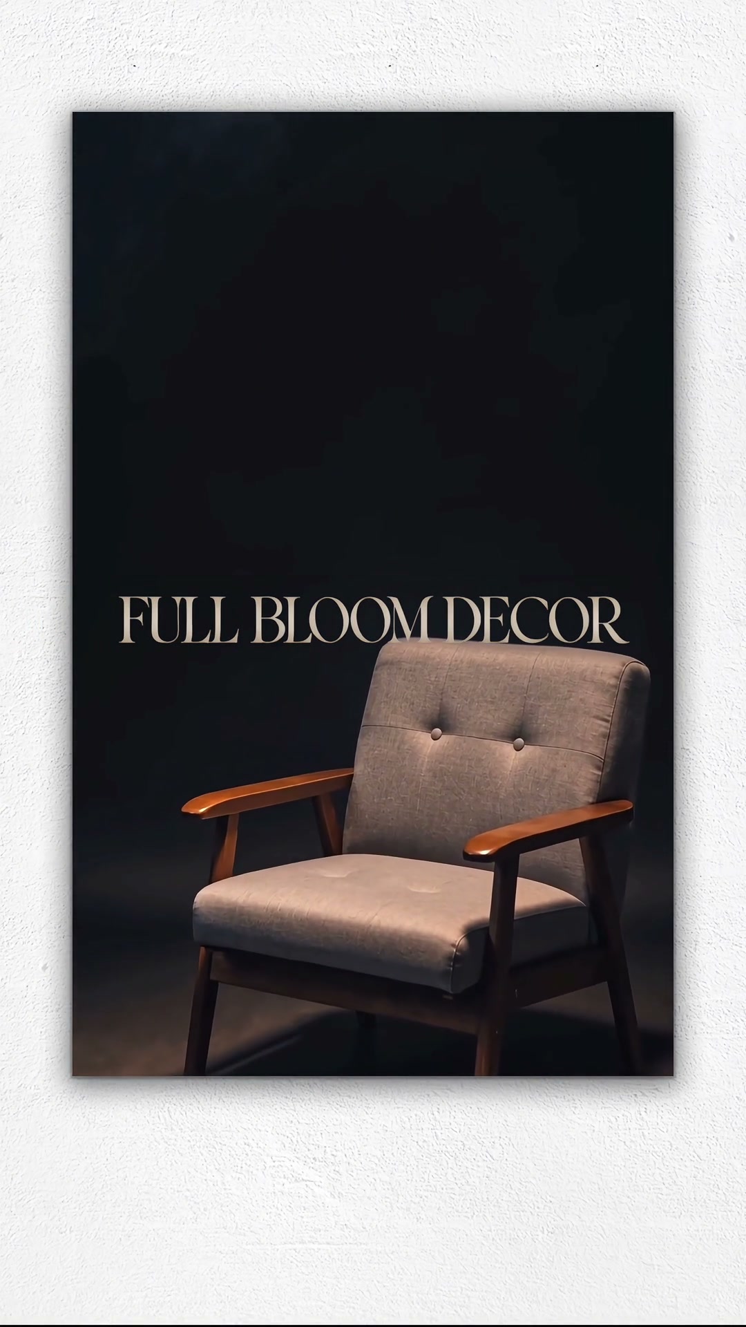 The complete Full Bloom Decor title, settled above the chair in the film’s closing frame
