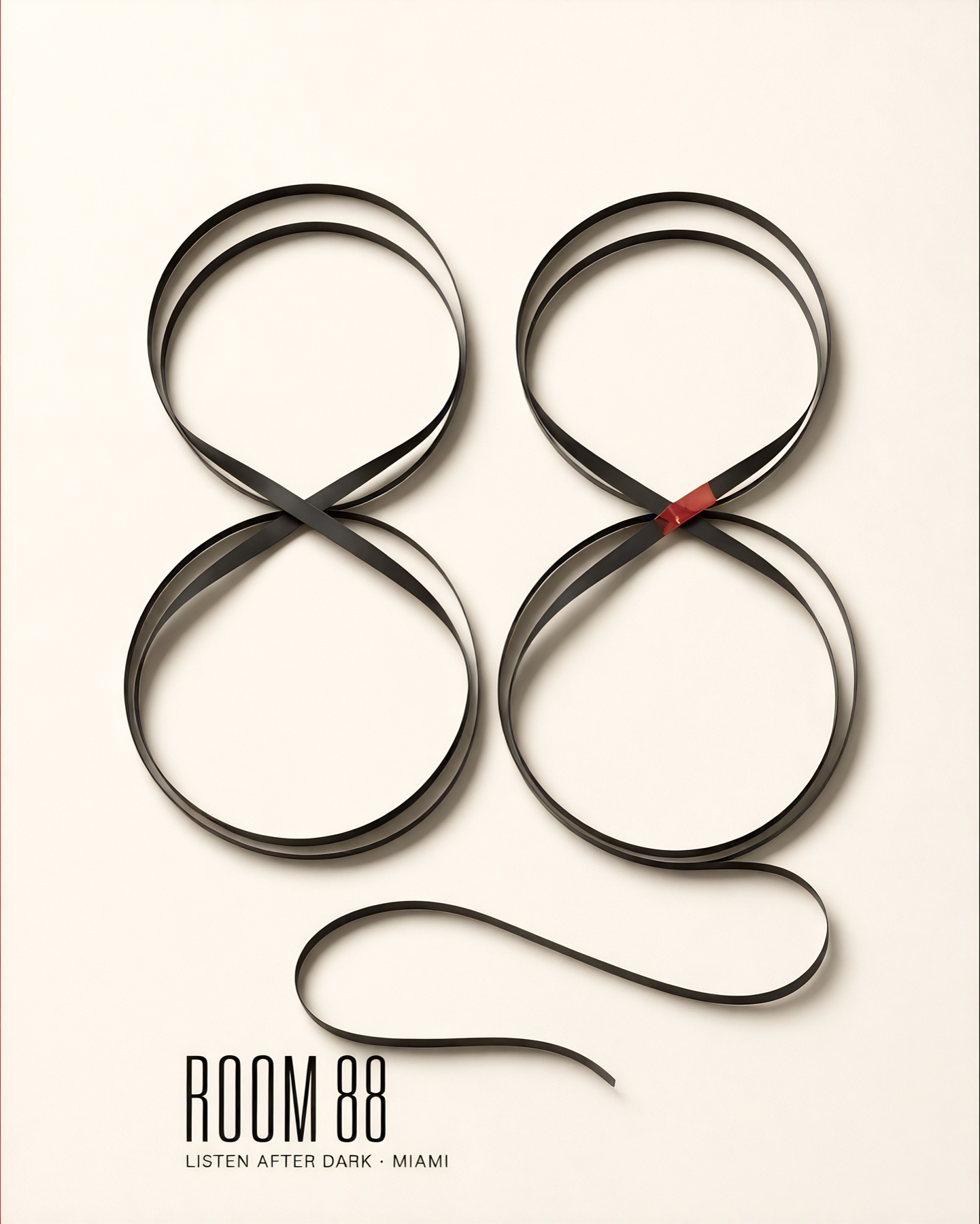Room 88 identity poster made from recording tape shaped into two eights