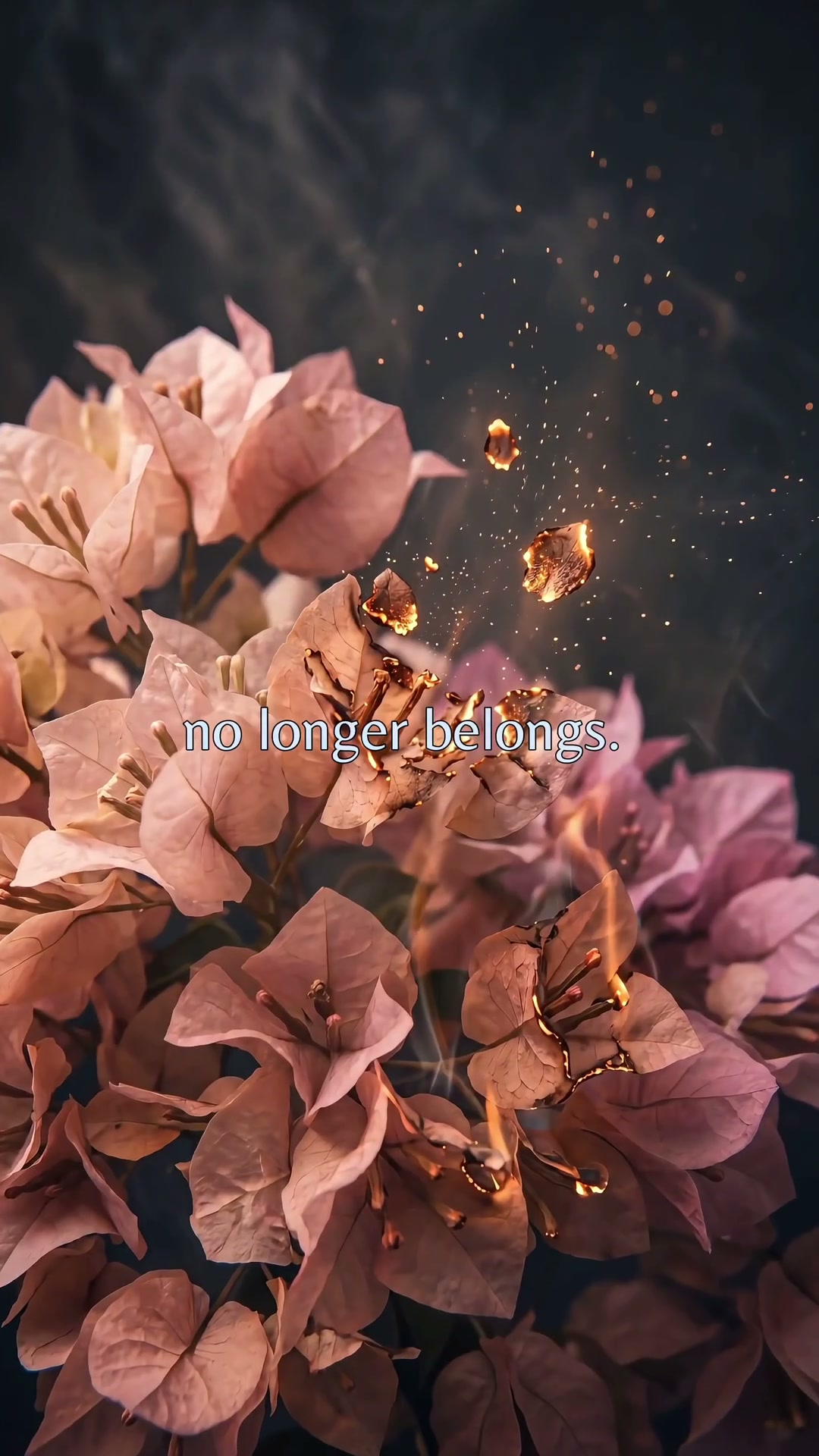 Flowers glowing and breaking into sparks and smoke