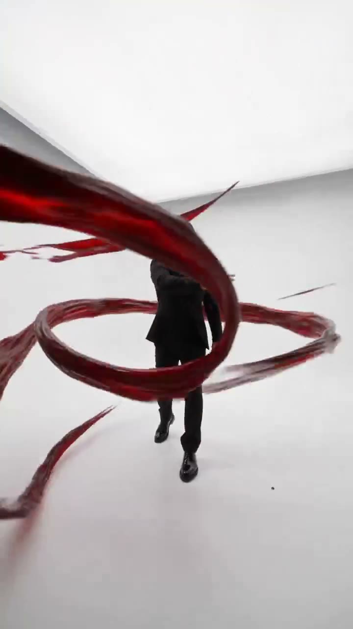 The first red paint mark entering the white room
