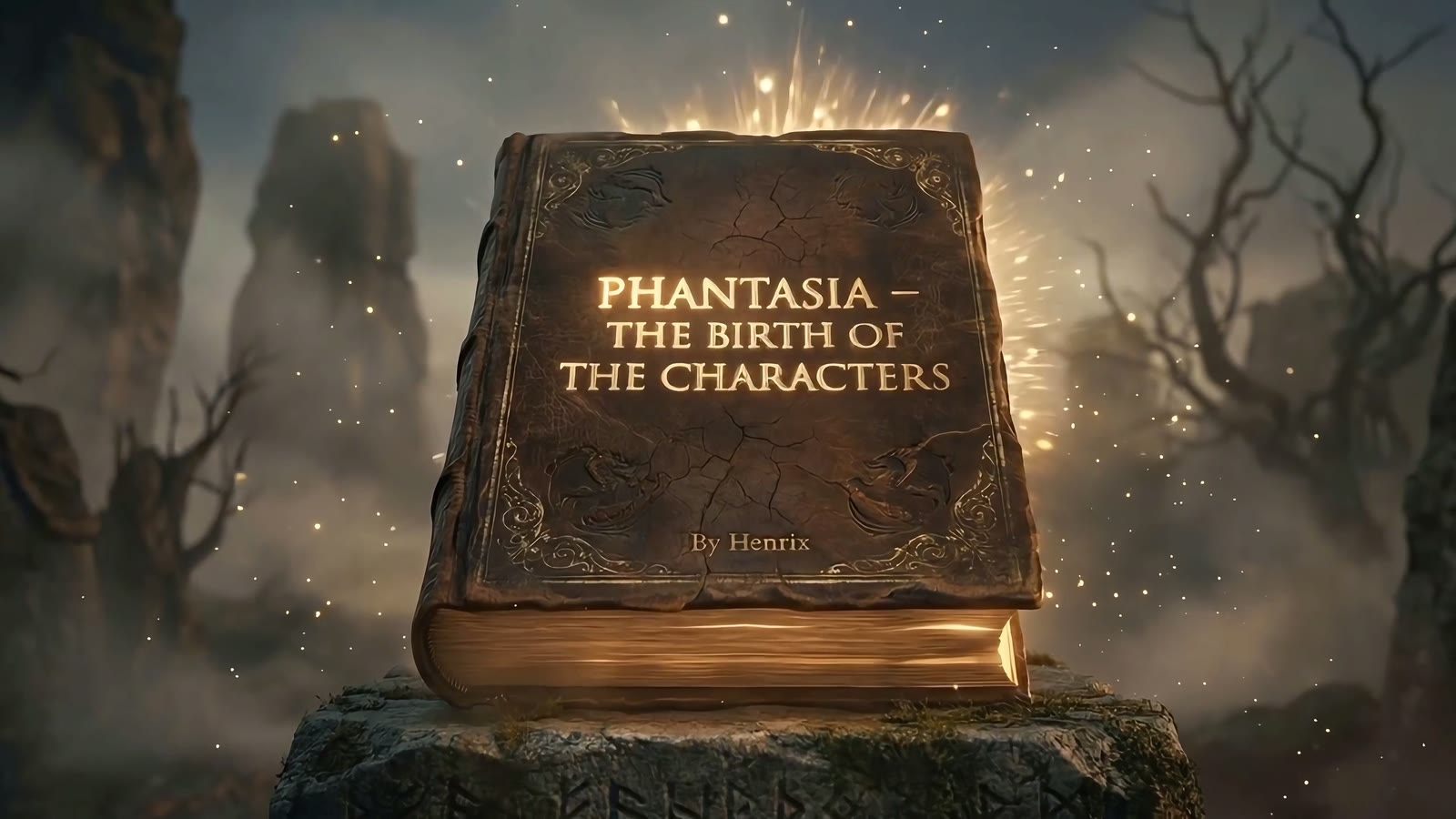 The Phantasia storybook resting in an enchanted forest