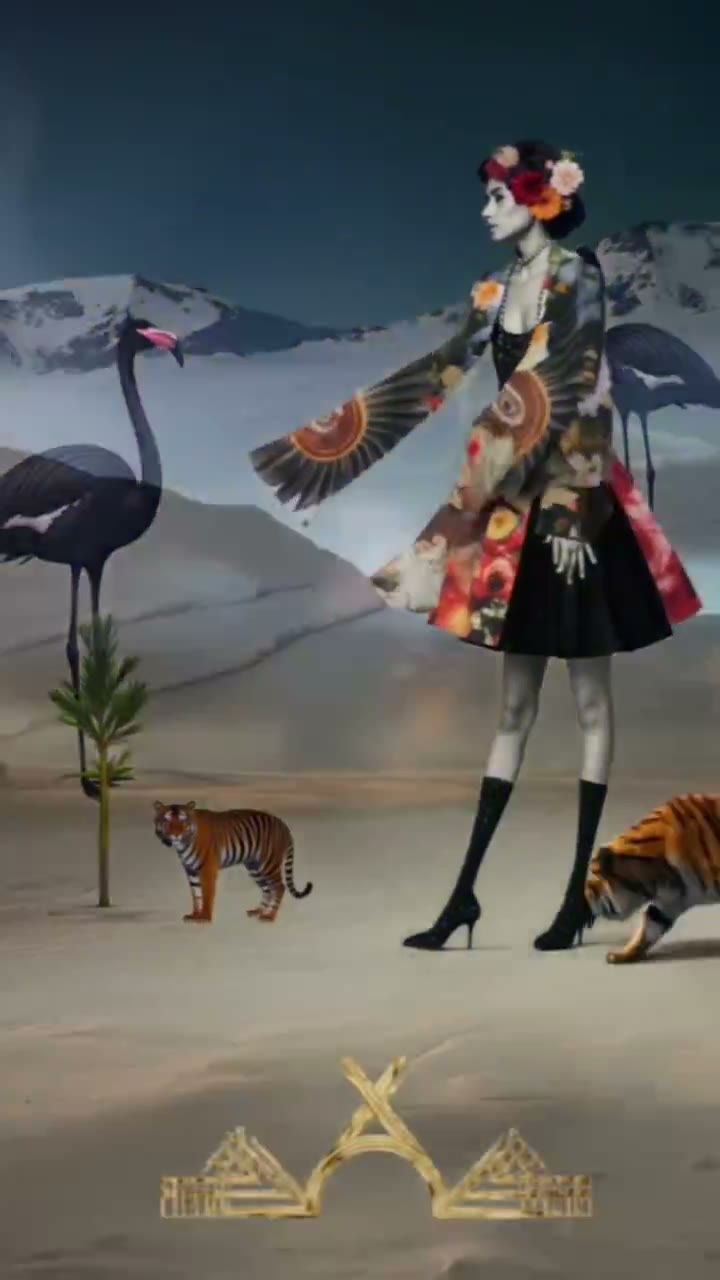 Animals and figures forming a dreamlike parade