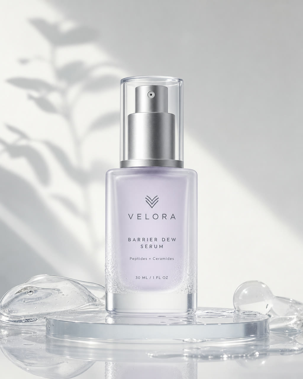 Velora Barrier Dew Serum in a clean luminous skincare setting