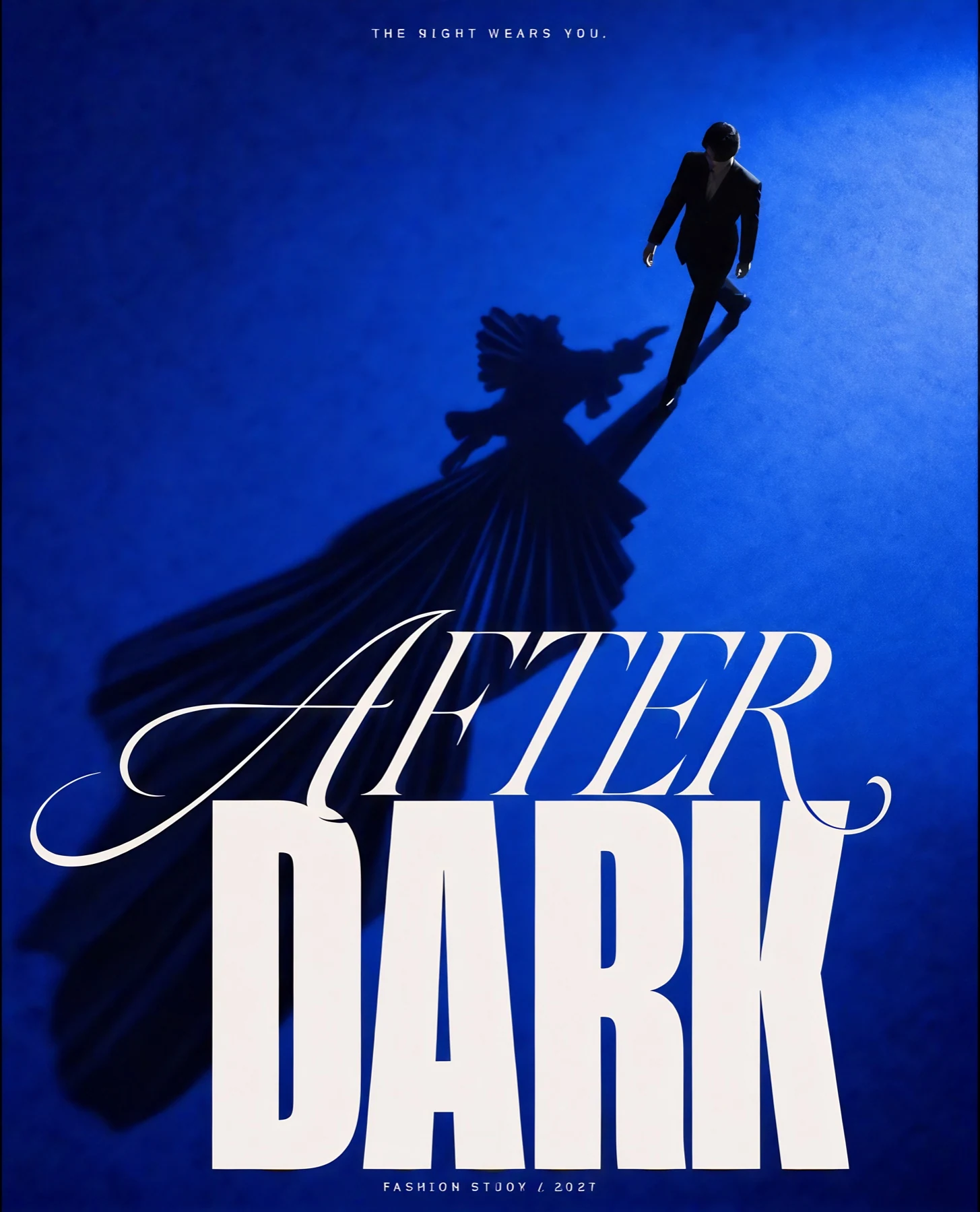 After Dark fashion study featuring a figure whose shadow becomes couture