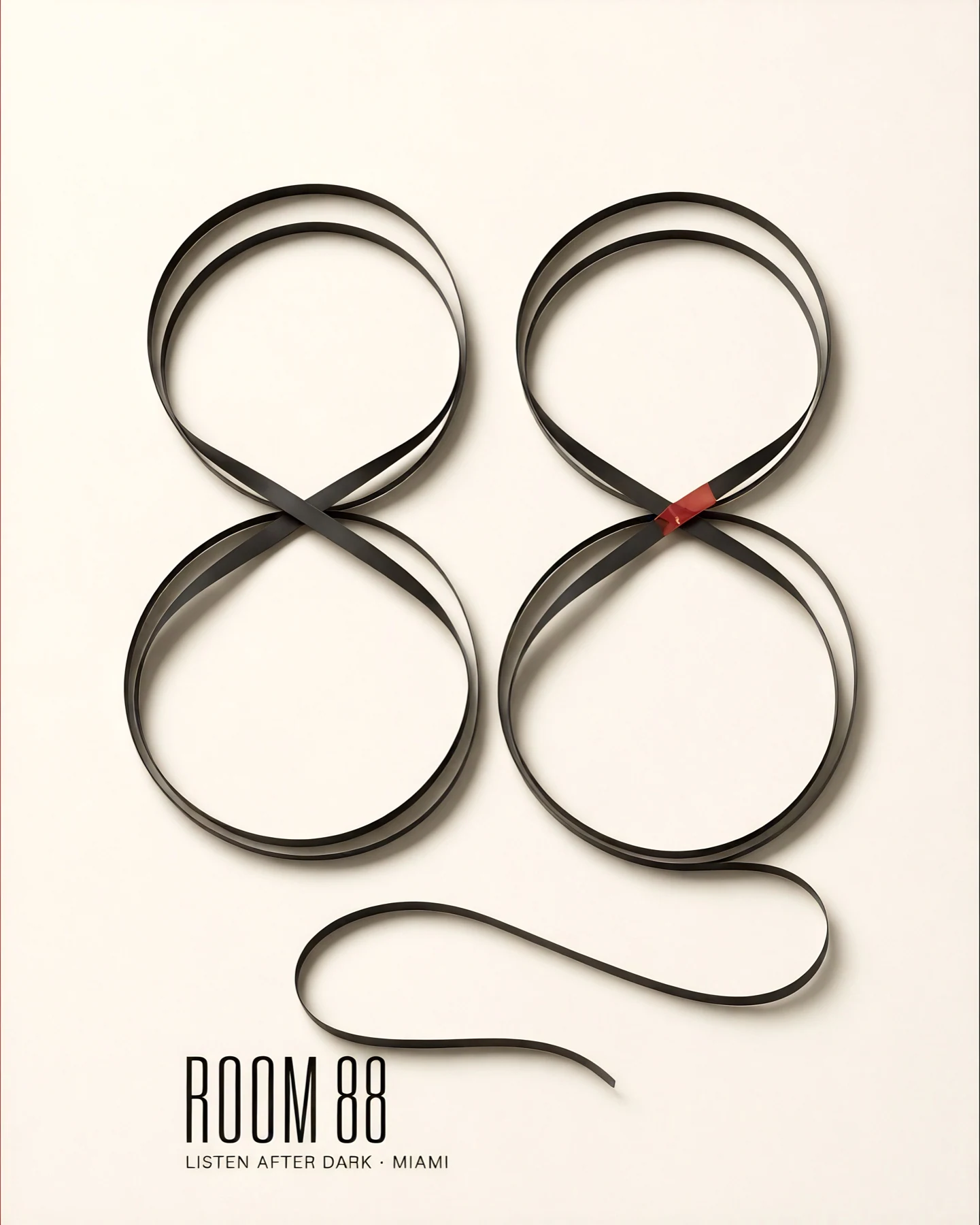 Room 88 identity poster made from recording tape shaped into two eights