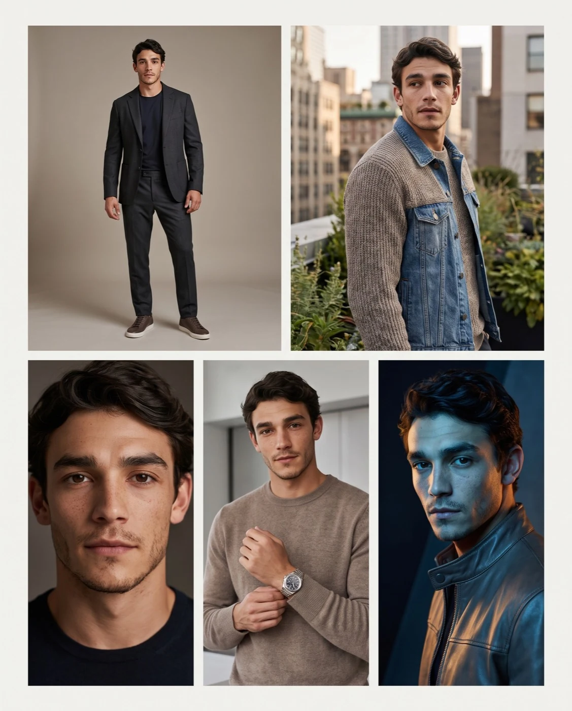 Personal Brand sample showing the same man across five finished hero looks