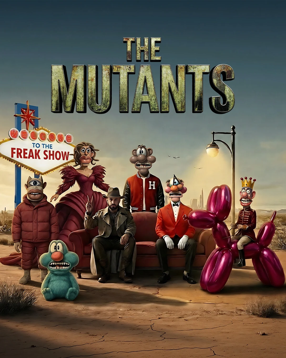 The Mutants ensemble poster featuring Henrix seated among six original characters