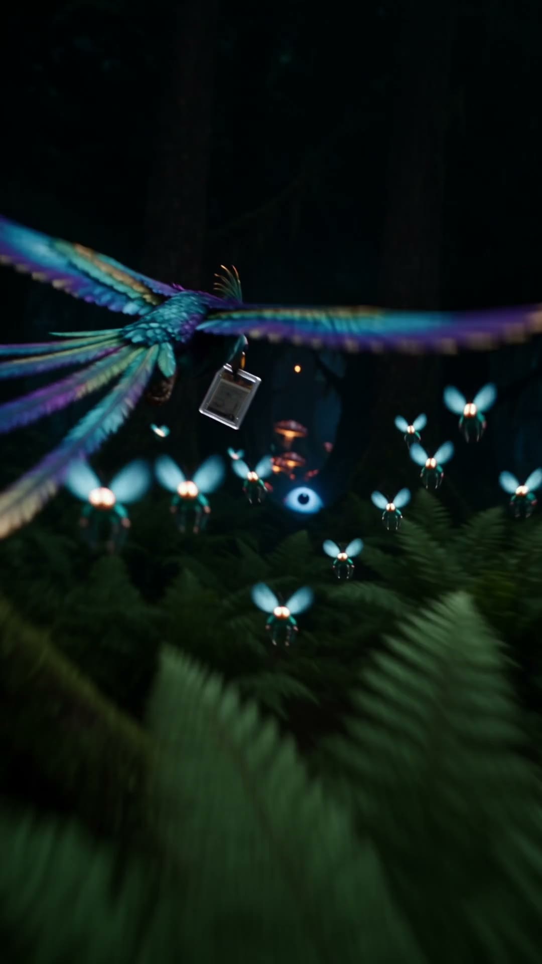 The tracked card back moving through the dark forest flight
